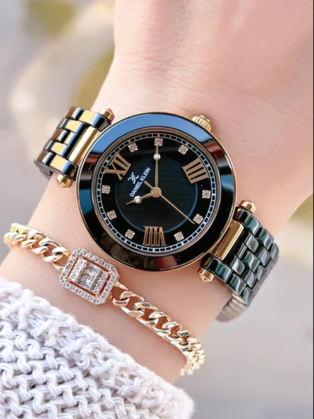 Daniel Klein Seramik Kordon Özel Tasarım 2 Yıl Garantili 3 Atm Kadın Kol Saati+Bileklik SR.14282.3 ürün görseli