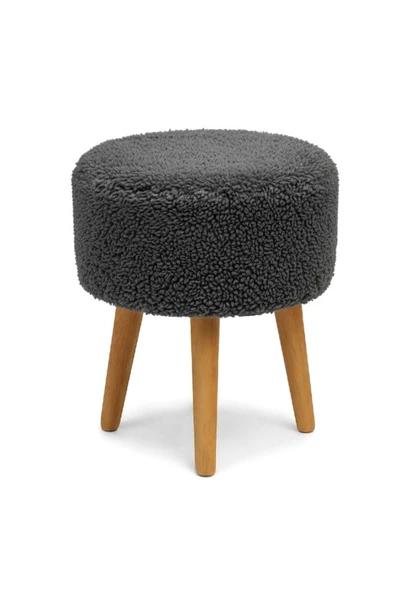 LOOP Sallanan Sandalye ve Puf Seti – Antrasit Teddy Kumaş Ahşap Ayaklı Berjer - Sallanan Koltuk Puf - Resim 3