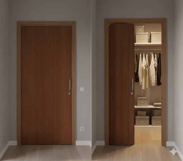 Katlanır Kapı Meşe 82x203 cm | Alan Tasarruflu Akordiyon Kapı – Şık, Dayanıklı ve Kolay Montaj - Resim 2