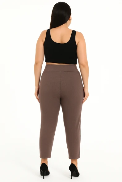 Büyük Beden Lastikli Yüksek Bel Taşlı Mom Likralı Taş Deri Detaylı Kışlık Kaşe Kadın Pantolon - Resim 9