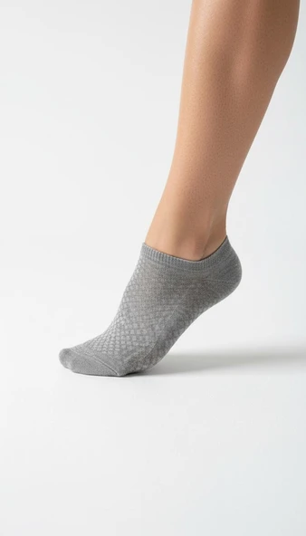 Kadın Görünmez Çorap 3’lü Set – Pamuklu, Esnek, File Dokulu (Siyah Gri Beyaz) - Resim 6