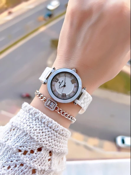 Daniel Klein Seramik Kordon Özel Tasarım 2 Yıl Garantili 3 Atm Kadın Kol Saati+Bileklik SR.14282.2 - Resim 2