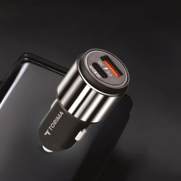 Torima C16 45W Silver Araç Şarj Cihazı Type-C Kablolu Hızlı Şarj Adaptörü - Resim 4
