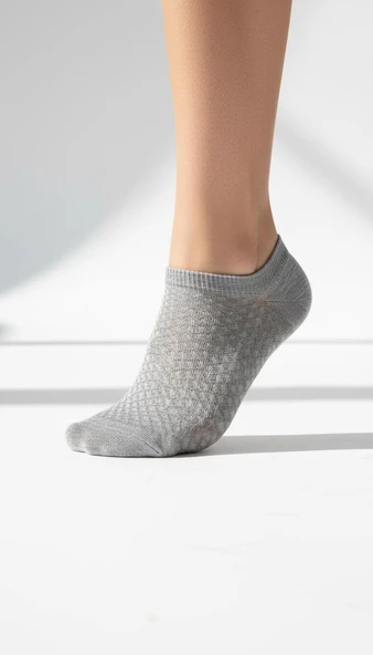 Kadın Görünmez Çorap 3’lü Set – Pamuklu, Esnek, File Dokulu (Siyah Gri Beyaz) - Resim 3