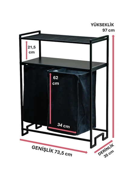 DEKORATİF KİRLİ SEPETLİ BANYO DOLABI 2 RAFLI 2 BÖLMELİ ÇAMAŞIR SEPETİ BANYO DÜZENLEYİCİ ORGANİZER - Resim 5