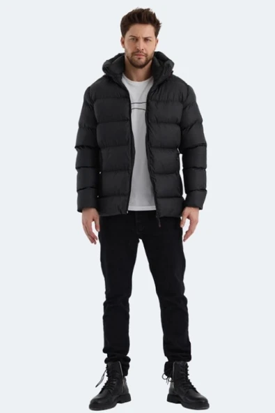 Slazenger Hank Erkek Kapüşonlu Şişme Siyah Mont - Resim 5