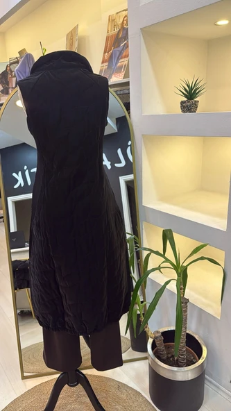 İnvee Triko Detaylı Çıtçıtlı Rugan Yelek 7181 siyah - Resim 4