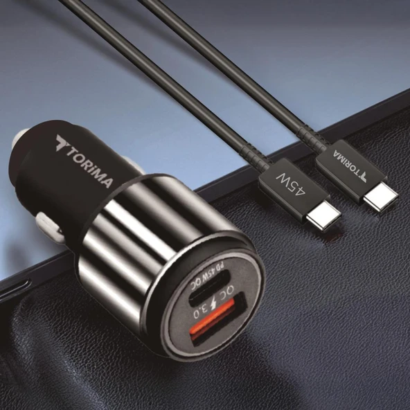 Torima C16 45W Silver Araç Şarj Cihazı Type-C Kablolu Hızlı Şarj Adaptörü - Resim 3