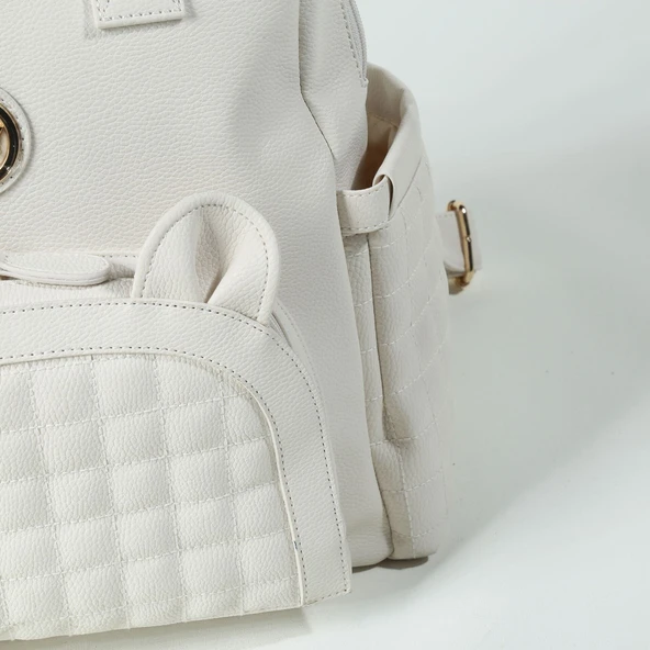 M&Y Kitty Deri Anne Bebek Bakım Sırt Çantası 7271 Krem - Resim 4