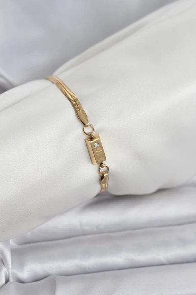 316L Çelik Gold Renk Külçe Altın Model Kadın Bileklik - TJ-BB8085 ürün görseli
