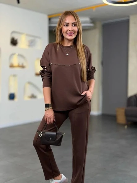 Kadın Inci Detay Modal Kumaş Ikili Takım - Resim 3