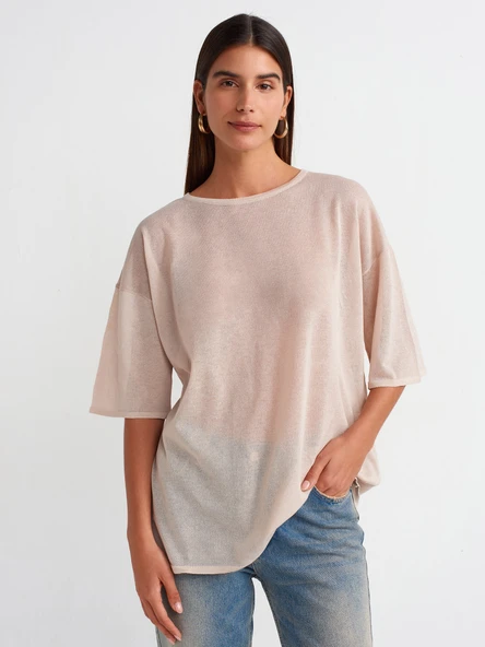 10550 DİLVİN BİSİKLET YAKA KIS KOL TRANSPARAN TRİKO ürün görseli