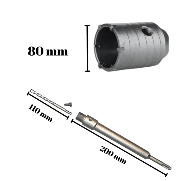 Tomax SDS Plus Elmaslı Beton Delme Ucu 80 mm Panç + 200 mm Adaptör - Resim 2