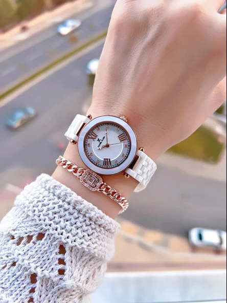 Daniel Klein Seramik Kordon Özel Tasarım 2 Yıl Garantili 3 Atm Kadın Kol Saati+Bileklik SR.14282.1 - Resim 2