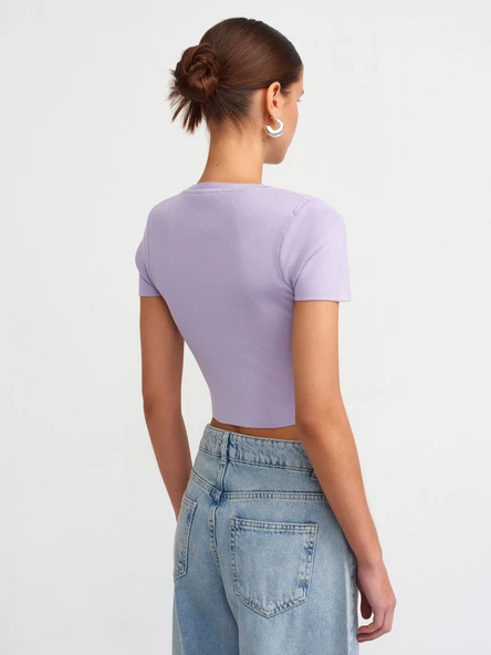 10357 DİLVİN KAZAK BİSİKLET YAKA KISA KOL CROP - Resim 11