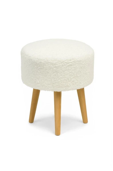 LOOP Sallanan Sandalye ve Puf Seti – Ekru Teddy Kumaş Ahşap Ayaklı Berjer - Sallanan Koltuk Puf - Resim 3