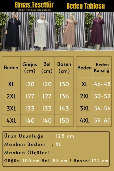 Kadın Tesettür Giyim Büyük Beden Fermuarlı Jumbo Uzun Tunik - Resim 2