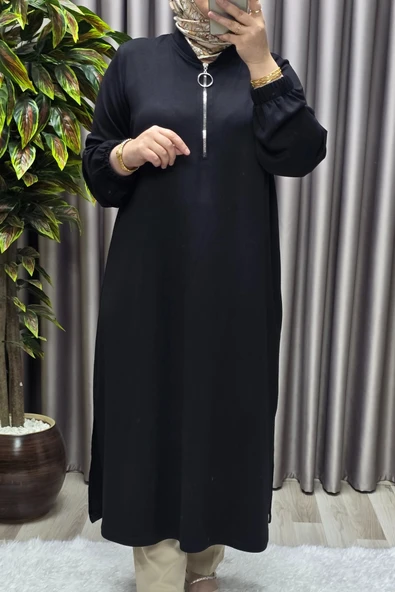 Kadın Tesettür Giyim Büyük Beden Fermuarlı Jumbo Uzun Tunik - Resim 5