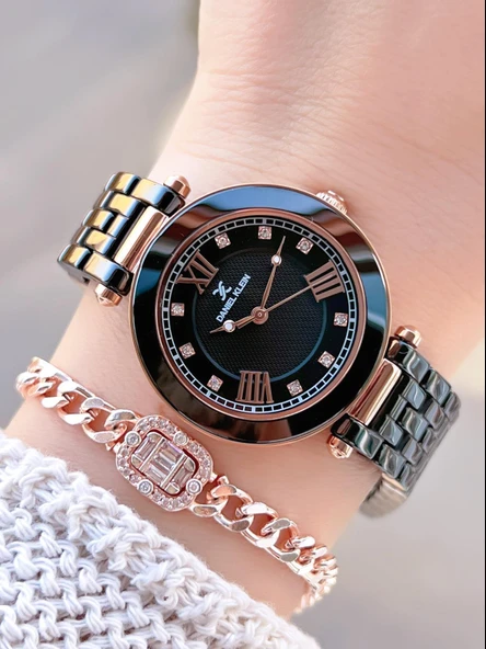 Daniel Klein Seramik Kordon Özel Tasarım 2 Yıl Garantili 3 Atm Kadın Kol Saati+Bileklik SR.14282.6 ürün görseli