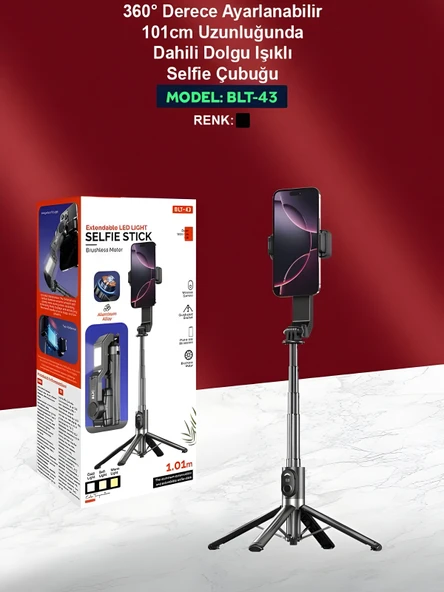 Uzaktan Kumandalı 101cm LED Işıklı Al Tripod Yapay Zeka Destekli Titreşim Engelli Gimbal - Resim 8