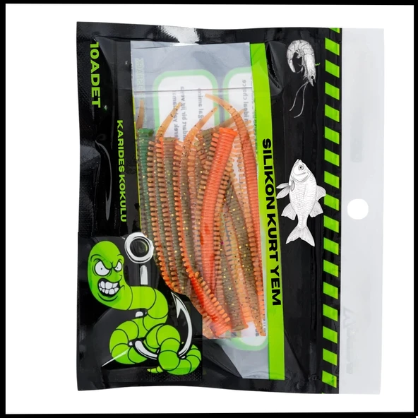 Uyguna-Yakala 1g 70mm -10 Adet  Silikon Kurt Yem - Karides Kokulu- Fluo Kaplanı-1074-FLU ürün görseli