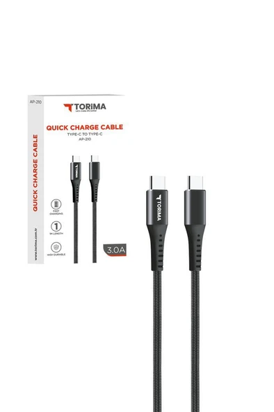Torima AP210 Siyah 3.0A TYPE-C TO TYPE-C Şarj-Data Kablosu 1metre - Resim 2