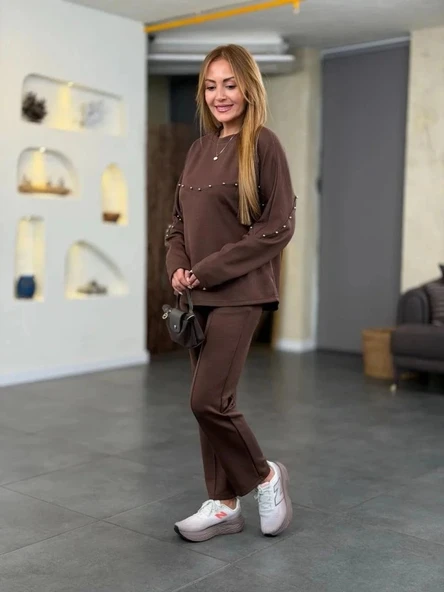 Kadın Inci Detay Modal Kumaş Ikili Takım - Resim 4