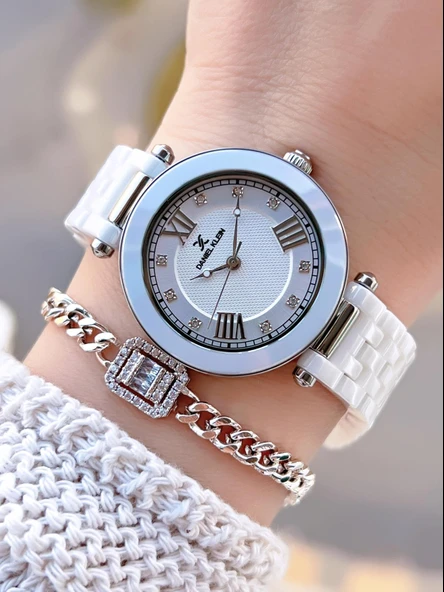 Daniel Klein Seramik Kordon Özel Tasarım 2 Yıl Garantili 3 Atm Kadın Kol Saati+Bileklik SR.14282.2 ürün görseli