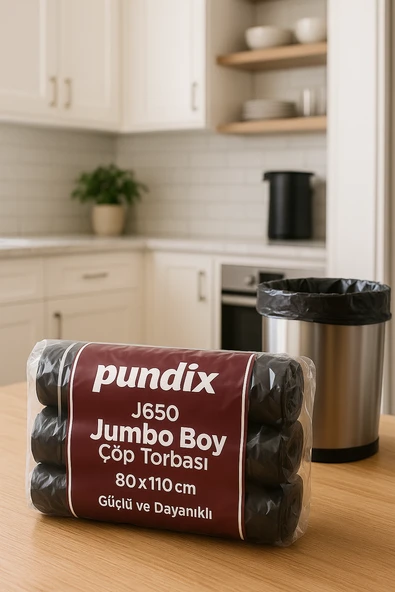 Pundix J650 Endüstriyel Jumbo Boy Çöp Poşeti 80X110 cm 1 Koli 10 Rulo 100 Adet Dayanıklı, Sızdırmaz ve Geniş Hacimli Çöp Torbası - Resim 2