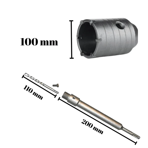 Tomax SDS Plus Elmaslı Beton Delme Ucu 100 mm Panç + 200 mm Adaptör - Resim 2