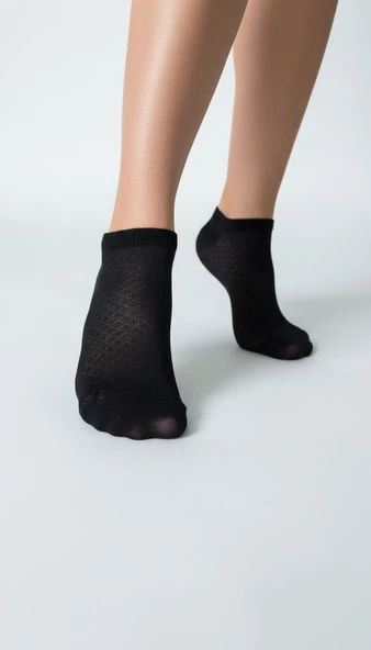 Kadın Görünmez Çorap 3’lü Set – Pamuklu, Esnek, File Dokulu (Siyah Gri Beyaz) - Resim 5