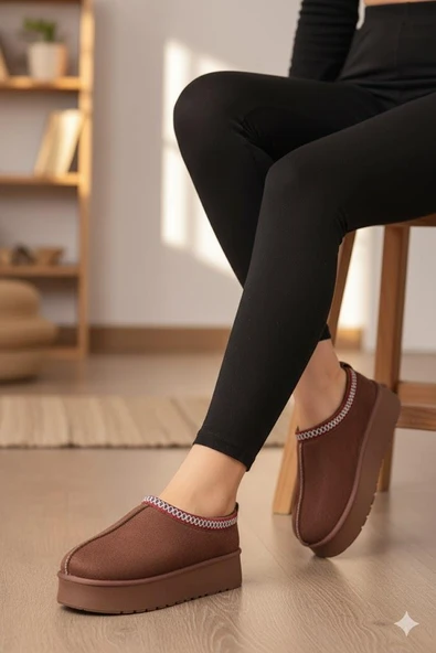 Fort 1191 İçi Kürklü Kalın Taban Önü Kapalı Kışlık Kadın Terlik - Resim 8