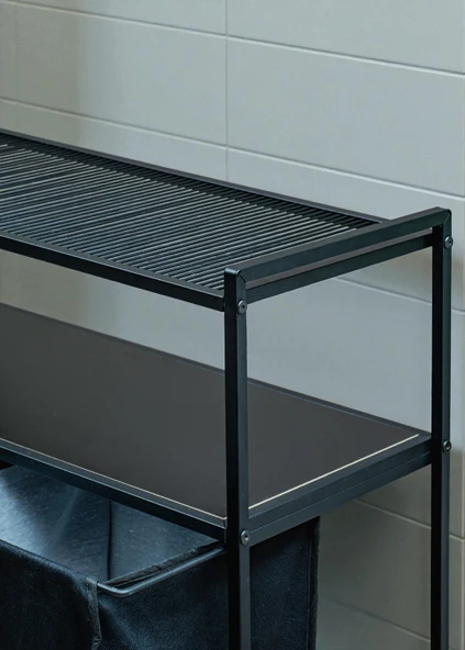 DEKORATİF KİRLİ SEPETLİ BANYO DOLABI 2 RAFLI 2 BÖLMELİ ÇAMAŞIR SEPETİ BANYO DÜZENLEYİCİ ORGANİZER - Resim 7