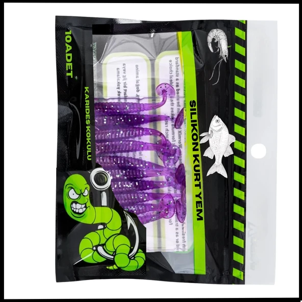 Uyguna-Yakala 1g 50mm -10 Adet  Silikon Kurt Yem - Karides Kokulu- Mor-1015-PRP ürün görseli