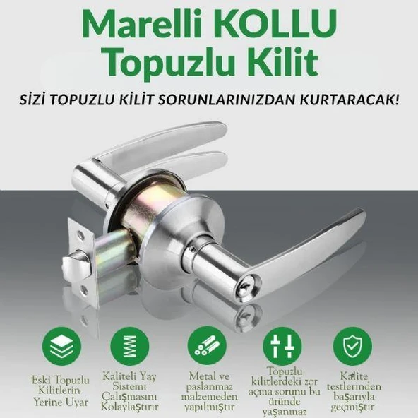 Marelli Kollu Tip Siyah Topuzlu Amerikan Otel tipi kilit anahtarlı - Resim 2