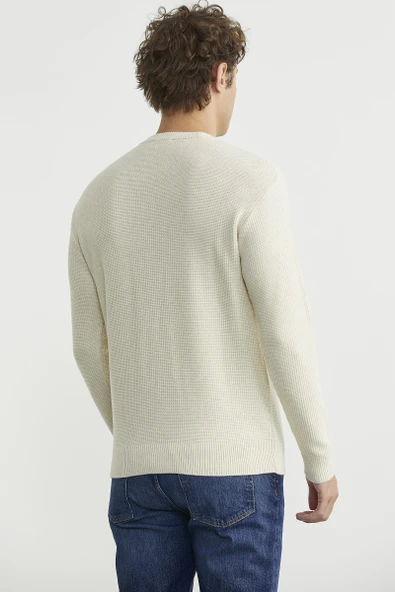 Motif Detaylı Bisiklet Yaka Triko Kazak - Taş - Resim 6