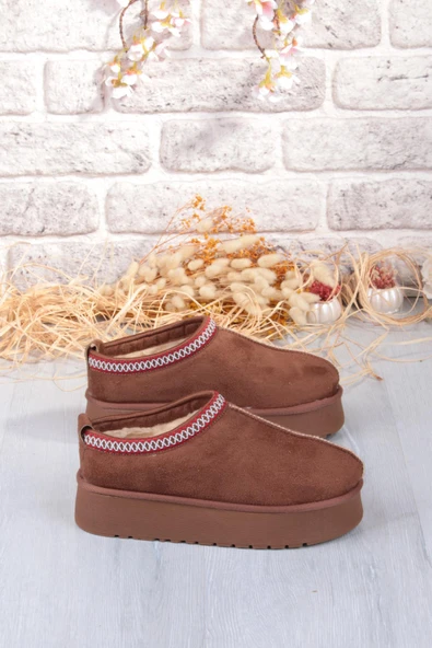 Fort 1191 İçi Kürklü Kalın Taban Önü Kapalı Kışlık Kadın Terlik - Resim 12