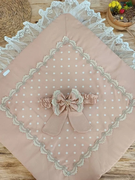 LitaeTrend Yenidoğan Pamuk Papatya Desenli Trilüks Unisex Kundak Bebek Battaniyesi Kahverengi - Resim 3
