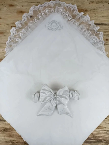 LitaeTrend Yenidoğan Pırıltı Taç Nakışlı İnci Delüks Kundak Bebek Battaniyesi Ekru - Resim 3