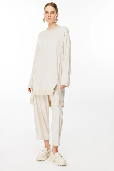 4554 GHİSA RİBANA DETAYLI TUNİK PANTOLON TAKIM - Resim 6