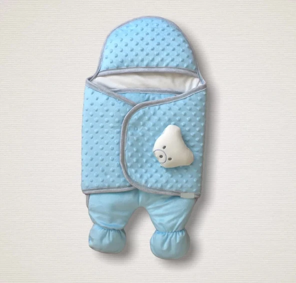 LitaeTrend Yenidoğan Oyuncaklı Topçikli Kız Erkek Bebek Ayaklı Kundak Bebek Battaniyesi Mavi ürün görseli 1