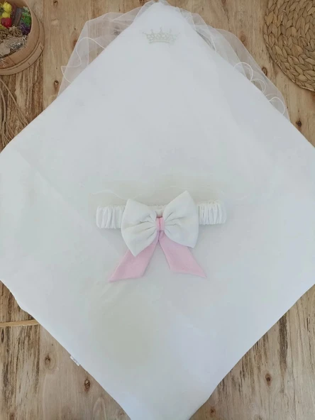 LitaeTrend Yenidoğan Bal Peteği My Prince Taç Nakışlı Delüks Kundak Bebek Battaniyesi Pembe - Resim 5