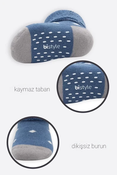 LitaeTrend Puanlı Kaymaz Havlu Soket Çorap 2'li  İndigo Gri - Resim 4
