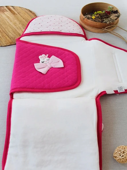 LitaeTrend Yenidoğan Açılır Kucaklı Fiyonk Detay Ayaklı Kız Bebek Kundak Pembe - Resim 2
