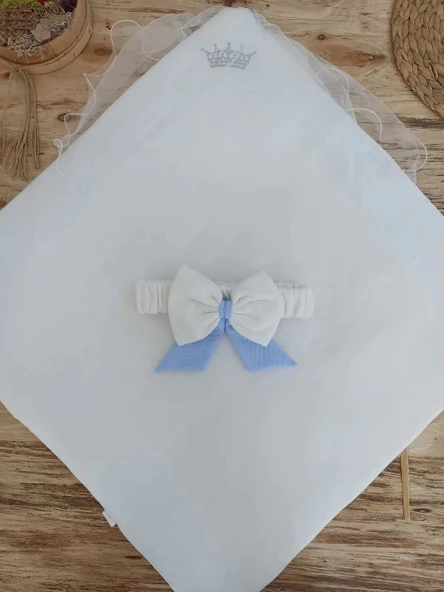 LitaeTrend Yenidoğan Bal Peteği My Prince Taç Nakışlı Delüks Kundak Bebek Battaniyesi Mavi - Resim 5