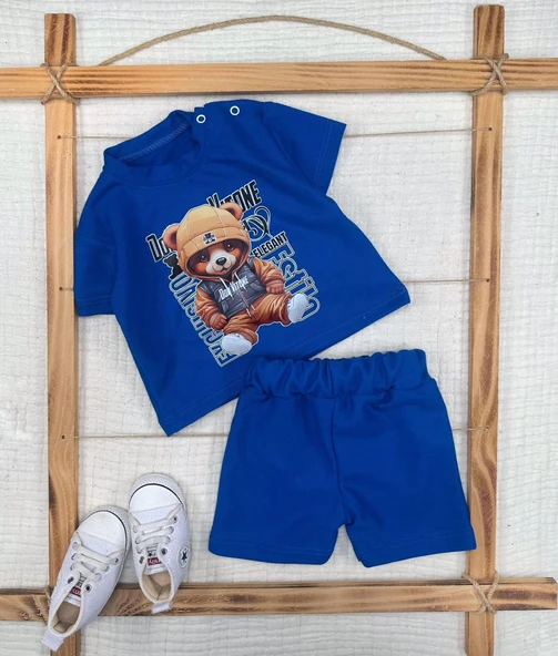 LitaeTrend 9-12-18-24 Ay Dansçı Ayıcık Baskılı Şortlu Kısa Kollu Tişört 2li Erkek Bebek Takımı ürün görseli 1