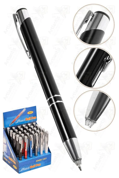 Kısa Boylu Metal Tükenmez Kalem 1 Adet Mavi Renkli Cep Kalemi Tükenmez Basmalı Mikro 1001 Mekanizmalı Tükenmez - Resim 5