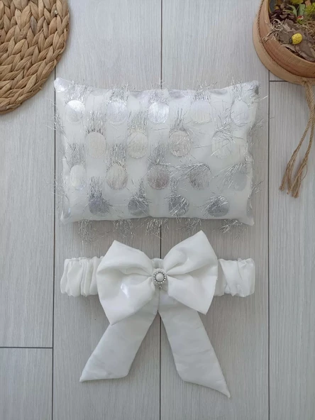 LitaeTrend Yenidoğan İzmir İncisi Tül İşlemeli Pamuklu Fiyonklu Kundaklı Lüks 3lü Alt Açma Seti Gümüş - Resim 5