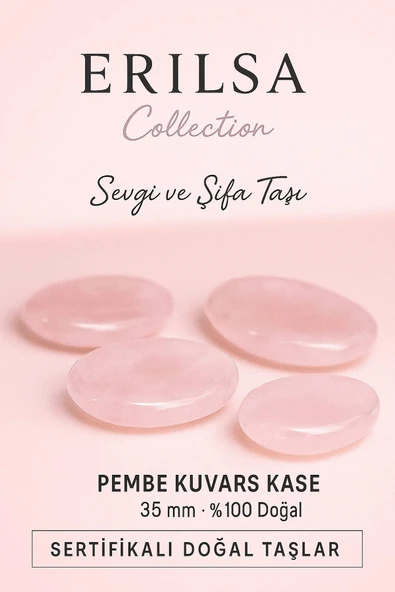 Sertifikalı Pembe Kuvars Doğal Taş Kase 35 mm Sevgi ve Şifa Taşı ürün görseli