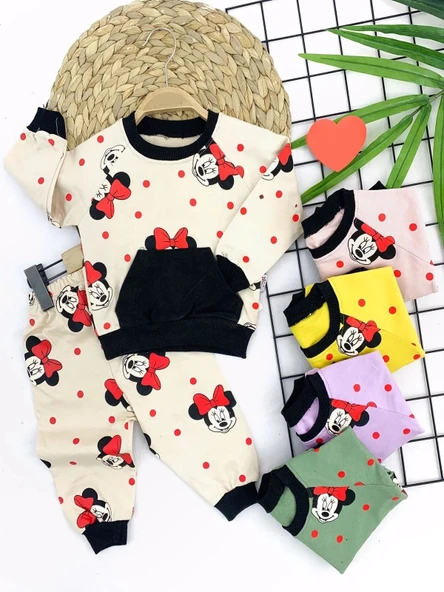LitaeTrend 9-12-18-24 Ay Bayan Mickey Baskılı Cepli 2li Kız Bebek Takımı Lila ürün görseli 1